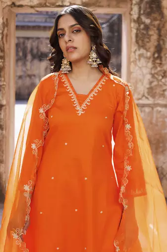 Orange embroidered kurta set