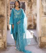 Green embroidered dhoti set