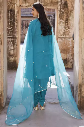 Green embroidered dhoti set