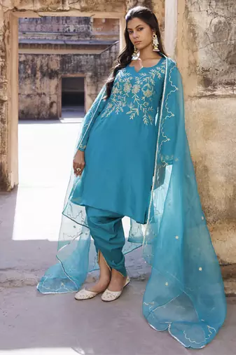 Green embroidered dhoti set