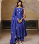 Blue embroiderd anarkali set