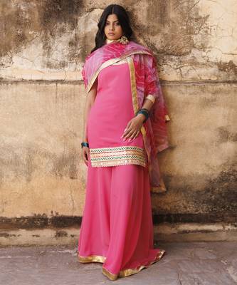 Pink crepe strappy sharara set 1