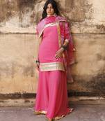 Pink crepe strappy sharara set