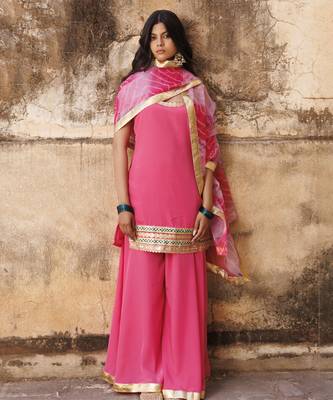 Pink crepe strappy sharara set 2