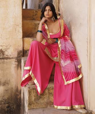 Pink crepe strappy sharara set 3
