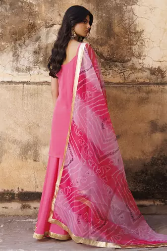Pink crepe strappy sharara set