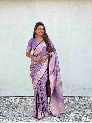 Purple Silk blend Sarees with blouse 1
