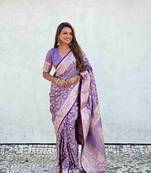 Purple Silk blend Sarees with blouse