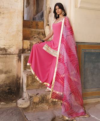 Pink crepe strappy sharara set 5