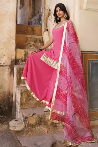 Pink crepe strappy sharara set
