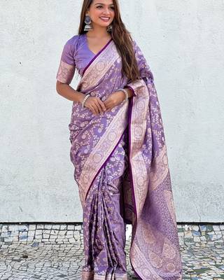 Purple Silk blend Sarees with blouse 2