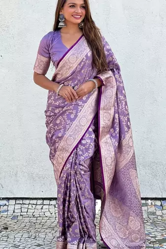 Purple Silk blend Sarees with blouse