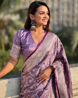 Purple Silk blend Sarees with blouse 4