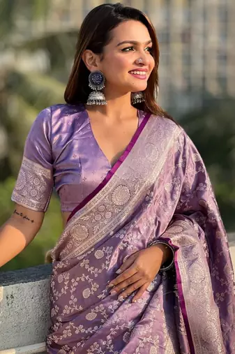 Purple Silk blend Sarees with blouse