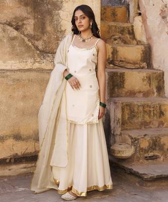Ivory crepe strappy sharara set 1