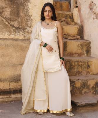Ivory crepe strappy sharara set 5