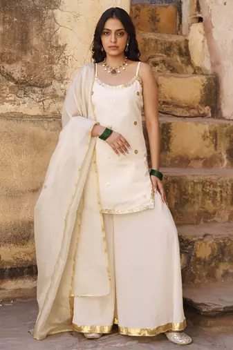Ivory crepe strappy sharara set