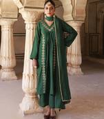 Green chanderi aari embroidered suit set