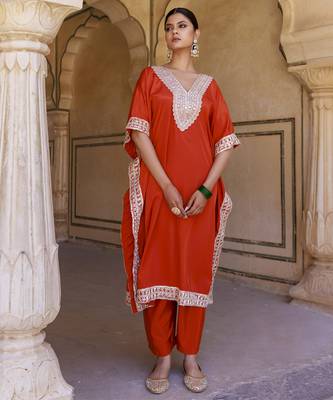 Burnt orange crepe kaftan & palazzo 1