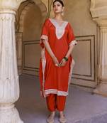 Burnt orange crepe kaftan & palazzo