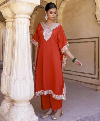 Burnt orange crepe kaftan & palazzo 2