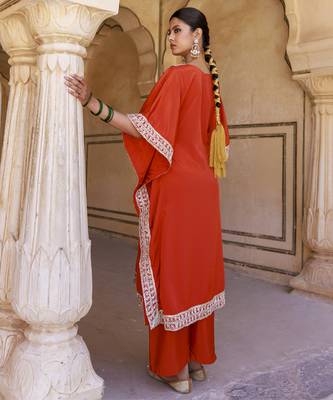 Burnt orange crepe kaftan & palazzo 3