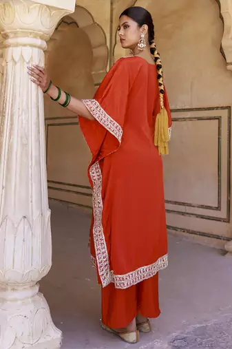 Burnt orange crepe kaftan & palazzo