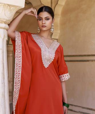 Burnt orange crepe kaftan & palazzo 4