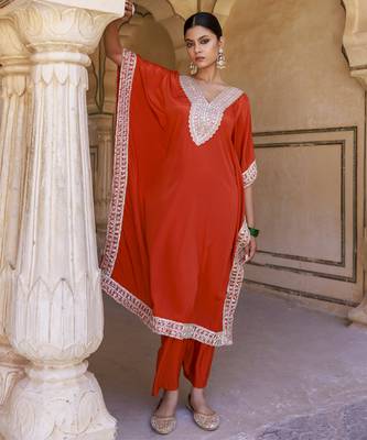 Burnt orange crepe kaftan & palazzo 5
