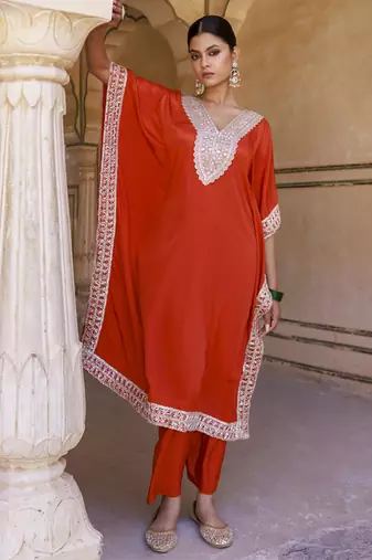 Burnt orange crepe kaftan & palazzo