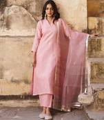 Pink uppada silk aari embroidered kurta set