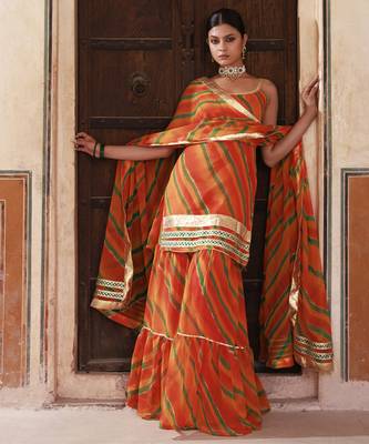 Orange chiffon strappy sharara set 1