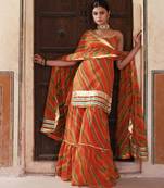 Orange chiffon strappy sharara set