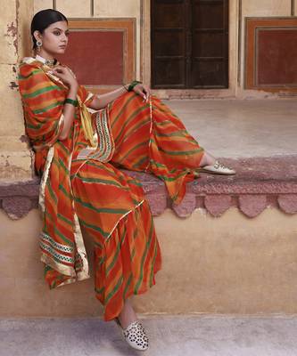 Orange chiffon strappy sharara set 2