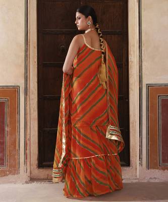 Orange chiffon strappy sharara set 3