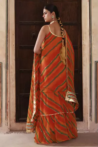 Orange chiffon strappy sharara set