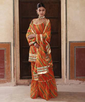 Orange chiffon strappy sharara set 4
