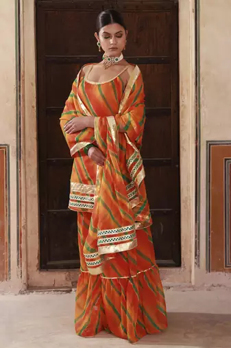 Orange chiffon strappy sharara set