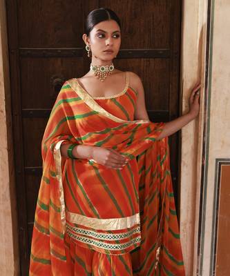 Orange chiffon strappy sharara set 5