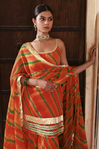 Orange chiffon strappy sharara set