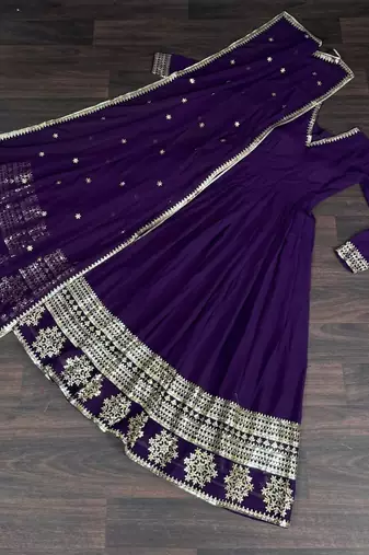 Purple faux blooming with sequins embroidered multi-sequins work gown with dupatta