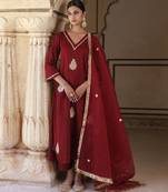Maroon cotton silk gota patti work anarkali set