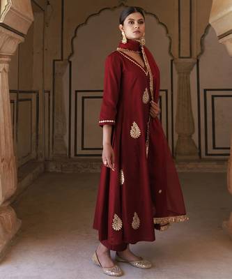 Maroon cotton silk gota patti work anarkali set 2