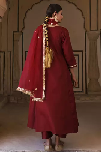 Maroon cotton silk gota patti work anarkali set