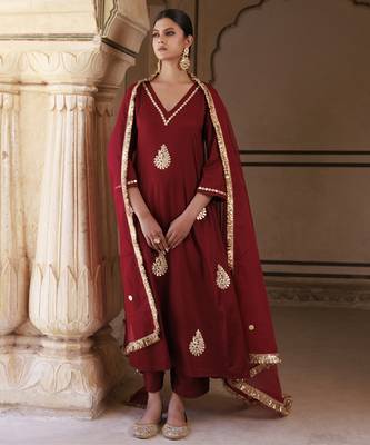 Maroon cotton silk gota patti work anarkali set 5