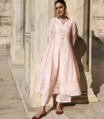 Peach chanderi aari embroidered anarkali set