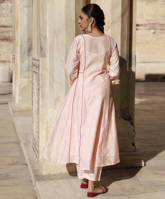 Peach chanderi aari embroidered anarkali set 2