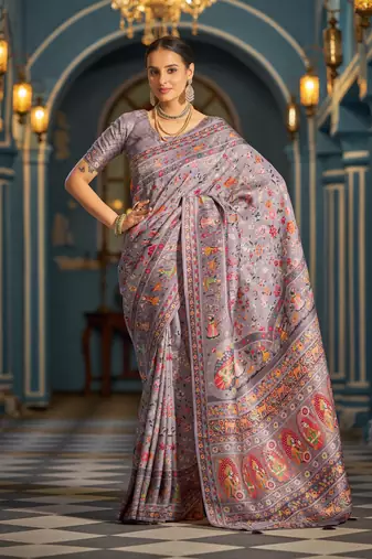 Purple Elegant Pashmina Kashmiri Jacquard Saree with Kalamkari & Meenakari Weaving