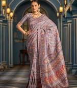 Purple Elegant Pashmina Kashmiri Jacquard Saree with Kalamkari & Meenakari Weaving