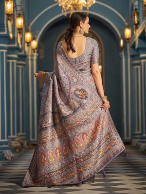 Purple Elegant Pashmina Kashmiri Jacquard Saree with Kalamkari & Meenakari Weaving 3